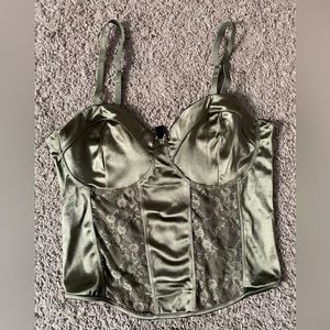 Lace-detail satin bustier top